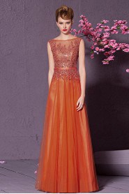 Bateau Floor-length Sleeveless Tulle Formal Prom / Evening Dress