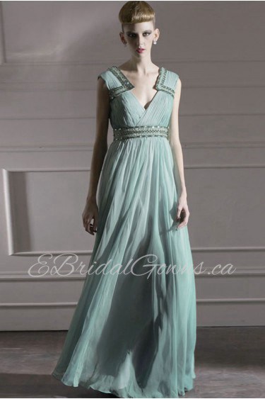 V-neck Floor-length Sleeveless Chiffon Formal Prom / Evening Dress