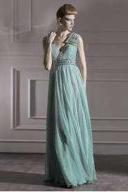 V-neck Floor-length Sleeveless Chiffon Formal Prom / Evening Dress