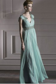 V-neck Floor-length Sleeveless Chiffon Formal Prom / Evening Dress