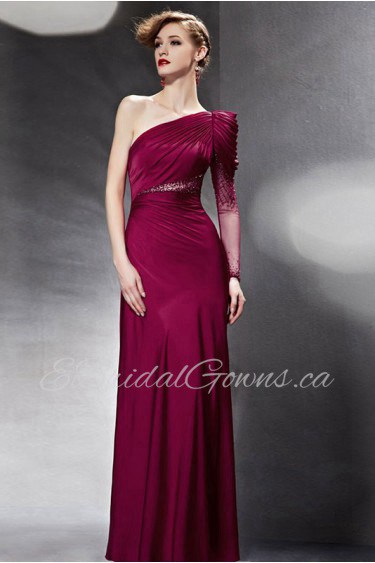 One Shoulder Floor-length Sleeveless Satin Formal Prom / Evening Dress