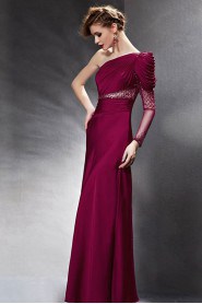 One Shoulder Floor-length Sleeveless Satin Formal Prom / Evening Dress