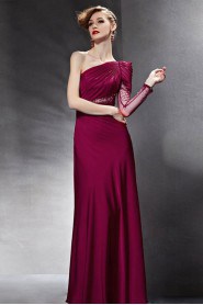 One Shoulder Floor-length Sleeveless Satin Formal Prom / Evening Dress