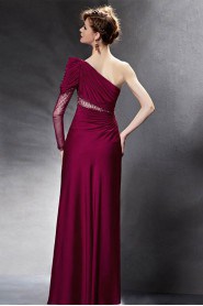 One Shoulder Floor-length Sleeveless Satin Formal Prom / Evening Dress