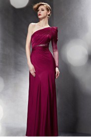 One Shoulder Floor-length Sleeveless Satin Formal Prom / Evening Dress