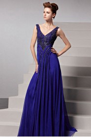 V-neck Floor-length Sleeveless Chiffon Formal Prom / Evening Dress