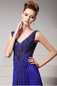 V-neck Floor-length Sleeveless Chiffon Formal Prom / Evening Dress