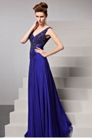 V-neck Floor-length Sleeveless Chiffon Formal Prom / Evening Dress