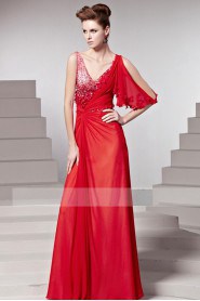 V-neck Floor-length Sleeveless Chiffon Formal Prom / Evening Dress