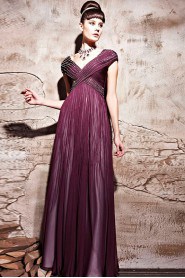 V-neck Floor-length Sleeveless Satin Formal Prom / Evening Dress