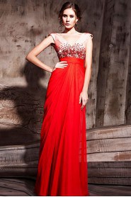 V-neck Floor-length Sleeveless Chiffon Formal Prom / Evening Dress