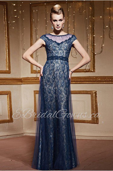 Scoop Floor-length Short Sleeve Lace Formal Prom / Evening Dress