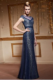 Scoop Floor-length Short Sleeve Lace Formal Prom / Evening Dress