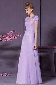 Bateau Floor-length Short Sleeve Satin Formal Prom / Evening Dress