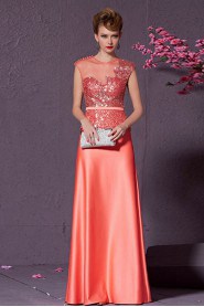 Jewel Floor-length Sleeveless Satin Formal Prom / Evening Dress