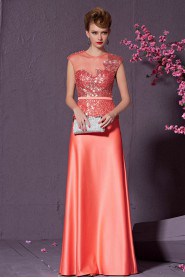 Jewel Floor-length Sleeveless Satin Formal Prom / Evening Dress