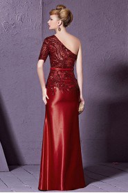 One Shoulder Floor-length Short Sleeve Satin Formal Prom / Evening Dress