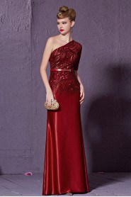 One Shoulder Floor-length Short Sleeve Satin Formal Prom / Evening Dress