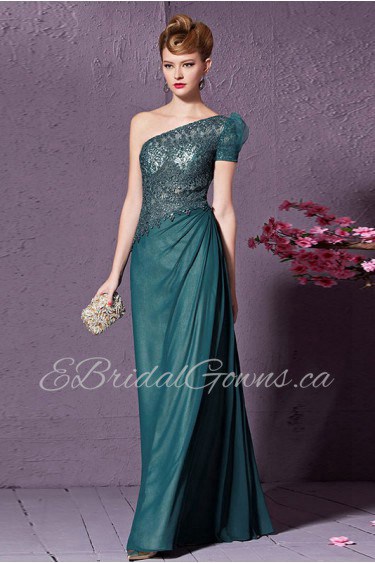 One Shoulder Floor-length Sleeveless Satin Formal Prom / Evening Dress