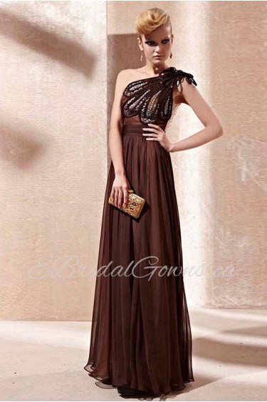 One Shoulder Floor-length Sleeveless Chiffon Formal Prom / Evening Dress