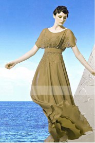 Scoop Floor-length Short Sleeve Chiffon Formal Prom / Evening Dress