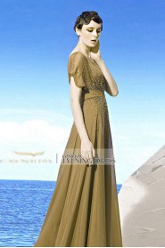 Scoop Floor-length Short Sleeve Chiffon Formal Prom / Evening Dress