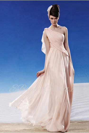 One Shoulder Floor-length Sleeveless Chiffon Formal Prom / Evening Dress