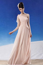 One Shoulder Floor-length Sleeveless Chiffon Formal Prom / Evening Dress