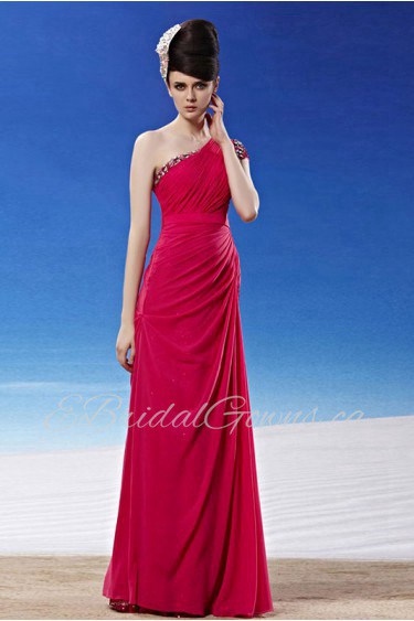 One Shoulder Floor-length Sleeveless Chiffon Formal Prom / Evening Dress