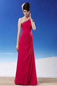 One Shoulder Floor-length Sleeveless Chiffon Formal Prom / Evening Dress