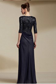 V-neck Floor-length Half Sleeve Tulle Formal Prom / Evening Dress