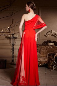 One Shoulder Floor-length Sleeveless Chiffon,Satin Formal Prom / Evening Dress