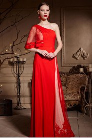 One Shoulder Floor-length Sleeveless Chiffon,Satin Formal Prom / Evening Dress