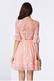 Scoop Short / Mini Half Sleeve Lace Cocktail Party Dress