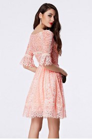 Scoop Short / Mini Half Sleeve Lace Cocktail Party Dress