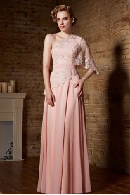 One Shoulder Floor-length Sleeveless Chiffon Formal Prom / Evening Dress