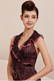 V-neck Floor-length Sleeveless Satin Formal Prom / Evening Dress