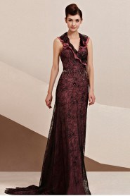 V-neck Floor-length Sleeveless Satin Formal Prom / Evening Dress