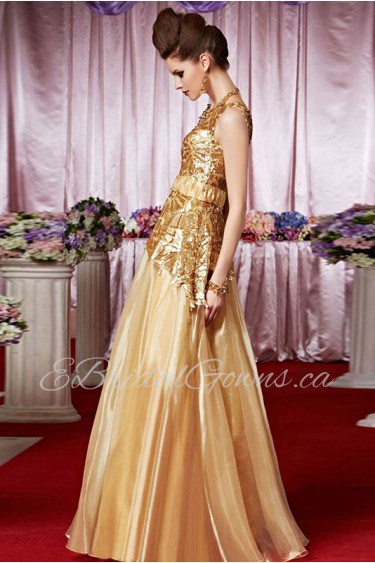 One Shoulder Floor-length Sleeveless Satin Formal Prom / Evening Dress