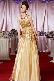 One Shoulder Floor-length Sleeveless Satin Formal Prom / Evening Dress