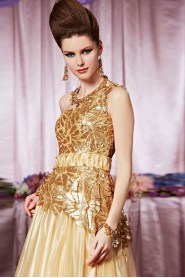 One Shoulder Floor-length Sleeveless Satin Formal Prom / Evening Dress