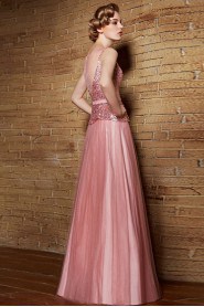 Bateau Floor-length Sleeveless Tulle Formal Prom / Evening Dress