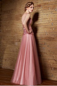 Bateau Floor-length Sleeveless Tulle Formal Prom / Evening Dress