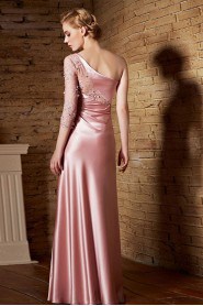 One Shoulder Floor-length 3/4 Length Sleeve Tulle,Satin Formal Prom / Evening Dress