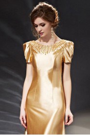 Scoop Floor-length Short Sleeve Satin Formal Prom / Evening Dress