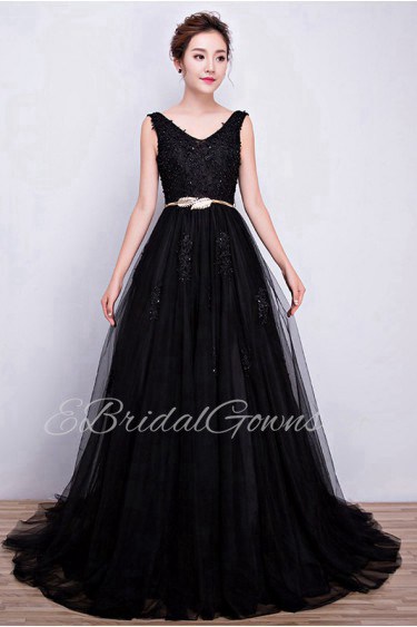 A-line V-neck Prom / Evening Dress with Embroidery