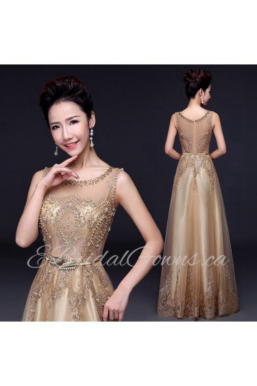 A-line Scoop Floor-length Prom / Evening Dress with Crystal