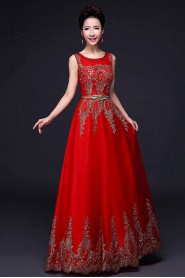 A-line Scoop Floor-length Prom / Evening Dress with Crystal