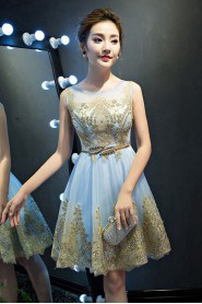 A-line Scoop Knee-length Prom / Evening Dress with Flower(s)