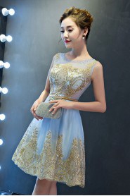 A-line Scoop Knee-length Prom / Evening Dress with Flower(s)